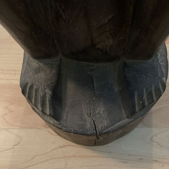 Vtg African Tribal Wood Hand Carved Primitive Statue Seated Figure Rope Hat - Picture 10 of 13